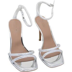 INC International Concepts Tahara Silver Rhinestone Ankle-Strap Heels US 7.5M
